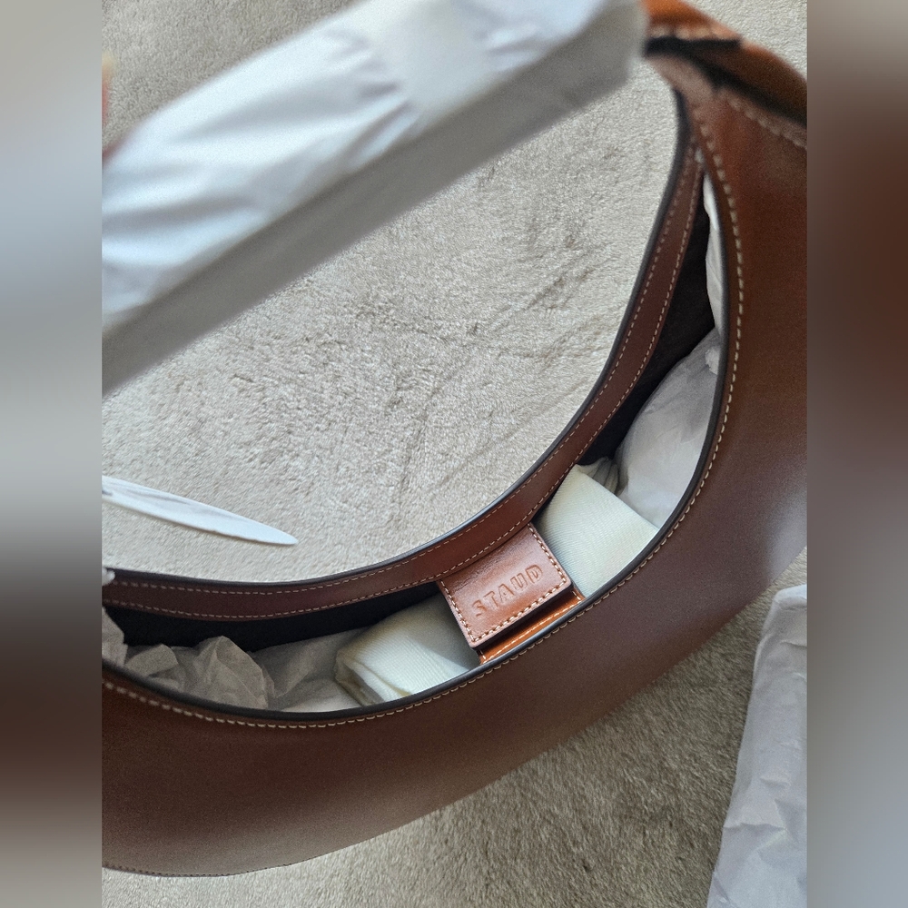 STAUD Polished Crescent Moon Shoulder Bag in Tan - Picture 12 of 15